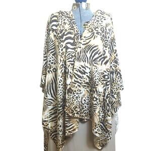 Animal Print Boho Poncho Shrug Longlines One Size